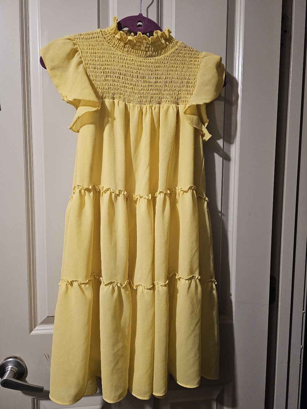 Maison Tara Yellow Smocked Tiered Dress with Flutter Sleeves
